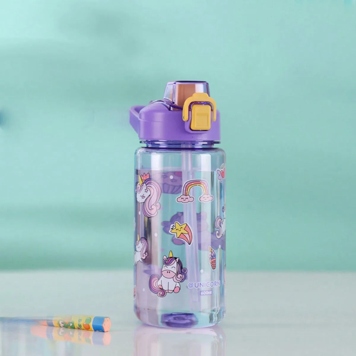 1pc 600Ml Student Sippy Cup Water Bottles Creative Cartoon Feeding With Straws And Lids Spill Proof Portable Beverage cups