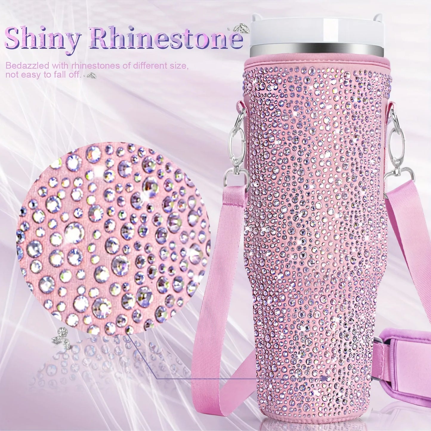 6 colors shiny rhinestone Lanyard cup protection case bag vacuum bottle compatible for Stanley 40oz accessories vehicle