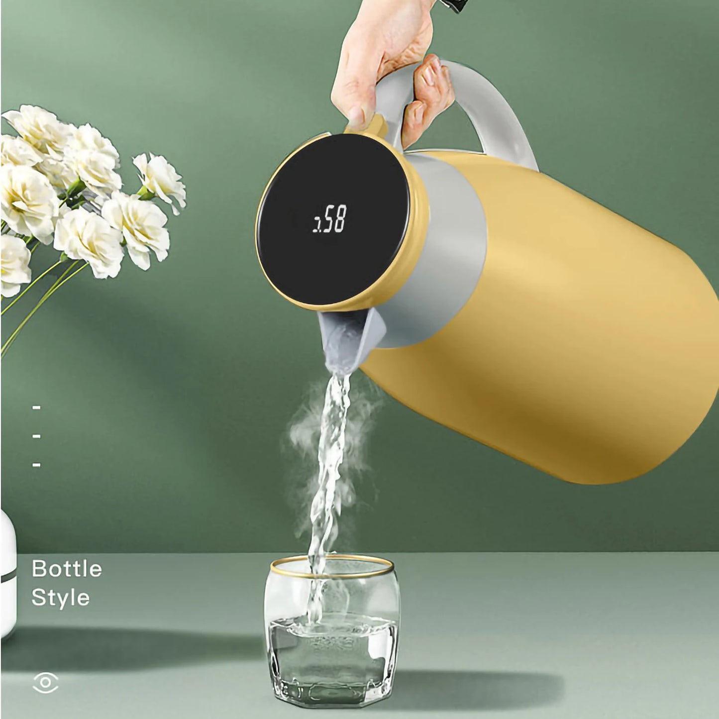 1/2L Thermos Glass Liner Vacuum Flasks Large Capacity Water Bottle Kitchen Thermal Kettle Household Digital Display Coffee