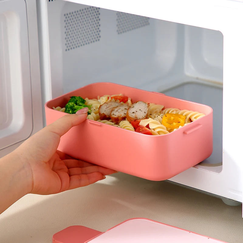 Portable Lunch Box Bamboo Fiber 3in1 Double Layer Bento BOX Microwave Spoon Fork Women Girl School Kid Picnic Lunch Box