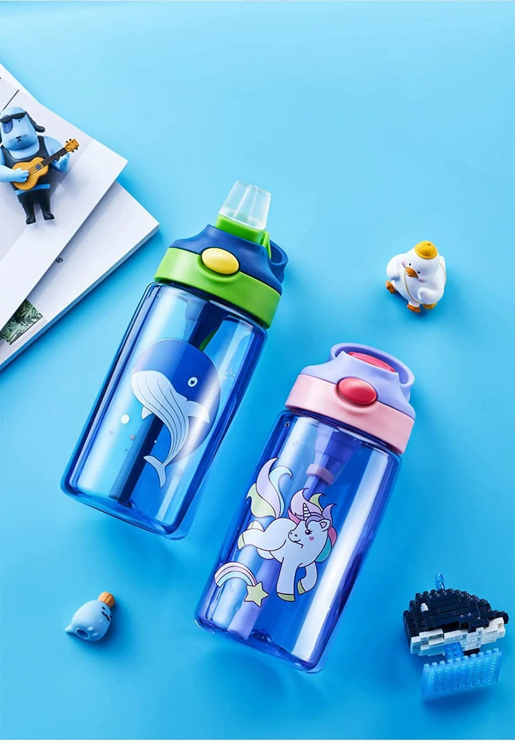 480ml Kids Water Bottle With Straw Kids Water Sippy Cup Children Plastic Bottles Outdoor Drinking Bottle For Students Drinkware