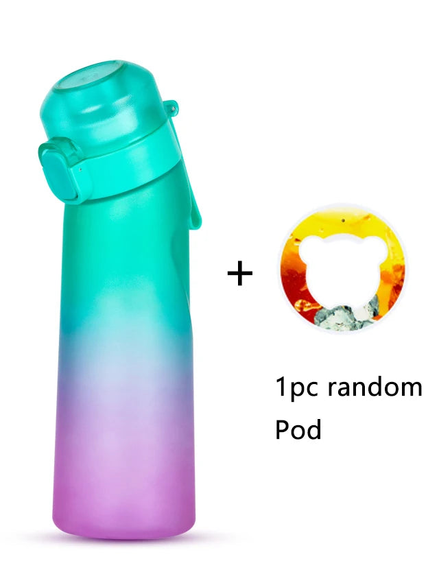 1pc 650ml Flavored Water Bottle with Random 1 Flavour Pods Air Water Bottle Frosted Black Air Camping Sport Fitness Cup