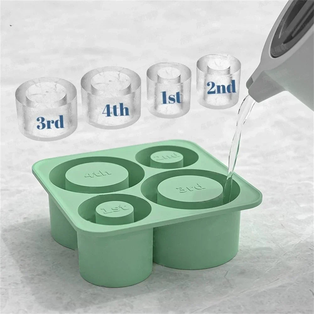 Tumbler Ice Tray for 20oz 30oz 40oz Stanley Accessories 4Pcs Silicone Cylinder BPA-Free Ice Mold with Bin and Lid for Freeze