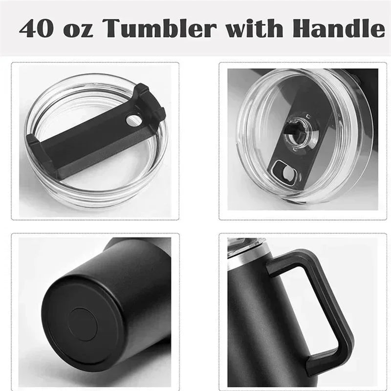 40oz 304 Stainless Steel Insulated Water Bottle,Thermal Coffee Car Cup, Cold Hot Mugs Vacuum Flask With Handle Straw,For Sport - Gabriel