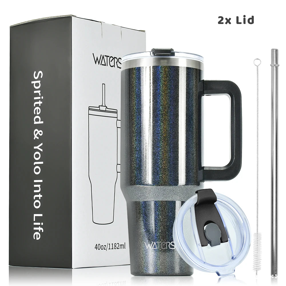 40oz Becher mit großem Fassungsvermögen und Griff, Edelstahl-Thermosflasche, doppelwandiger, vakuumisolierter Becher, tragbarer Autobecher, Geschenke