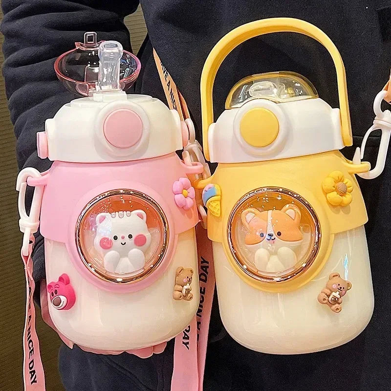 Cute Kids Water Bottles With Straw For Girls Children's 820ml Large Capacity Kawaii Cartoon Student School Travel Water Cup