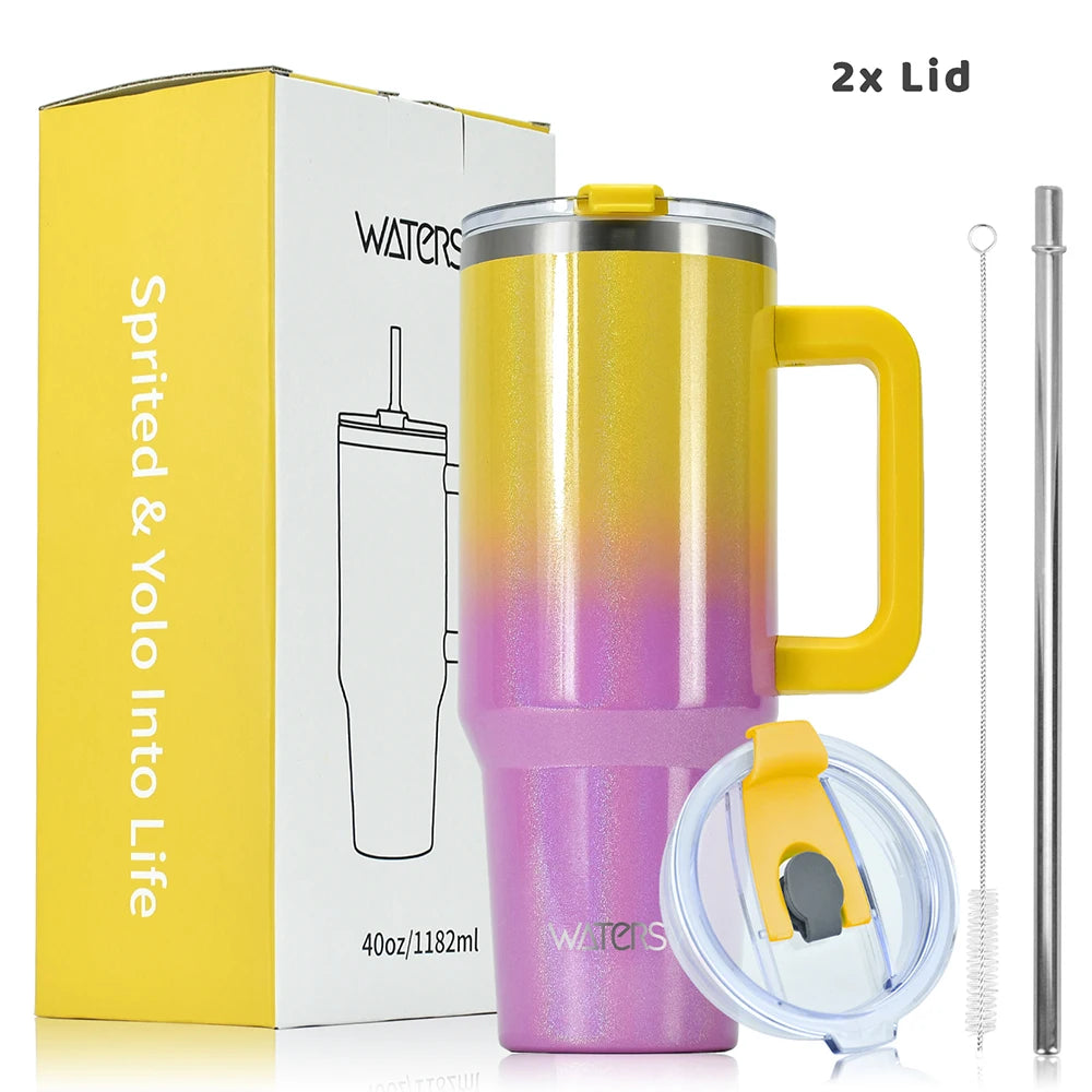 40oz Becher mit großem Fassungsvermögen und Griff, Edelstahl-Thermosflasche, doppelwandiger, vakuumisolierter Becher, tragbarer Autobecher, Geschenke