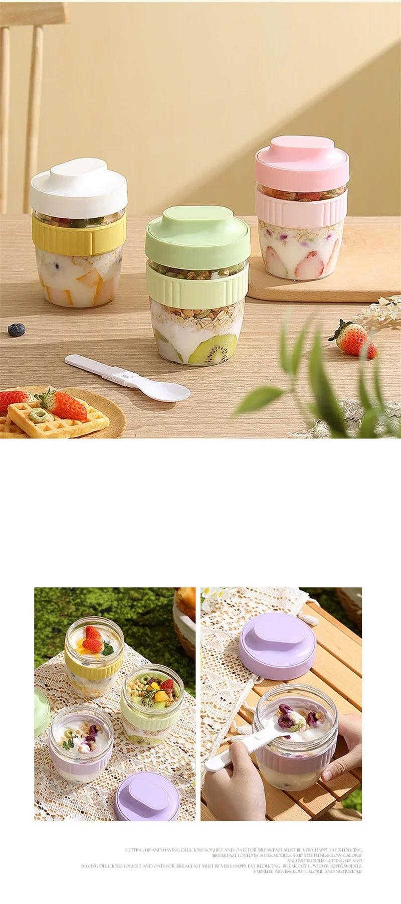 480/570ml Breakfast Cup Portable Oatmeal Cereal Nut Yogurt Salad Cup With Spoon Picnic Lunch Box Students Food Storage Container - Gabriel