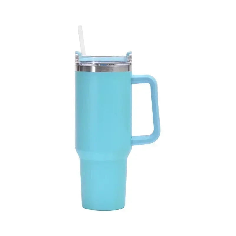 40oz Edelstahl-Wasserflasche mit Griffdeckel Stroh Vakuum-Thermosbecher Auto Kaffeebecher personalisierter Becher