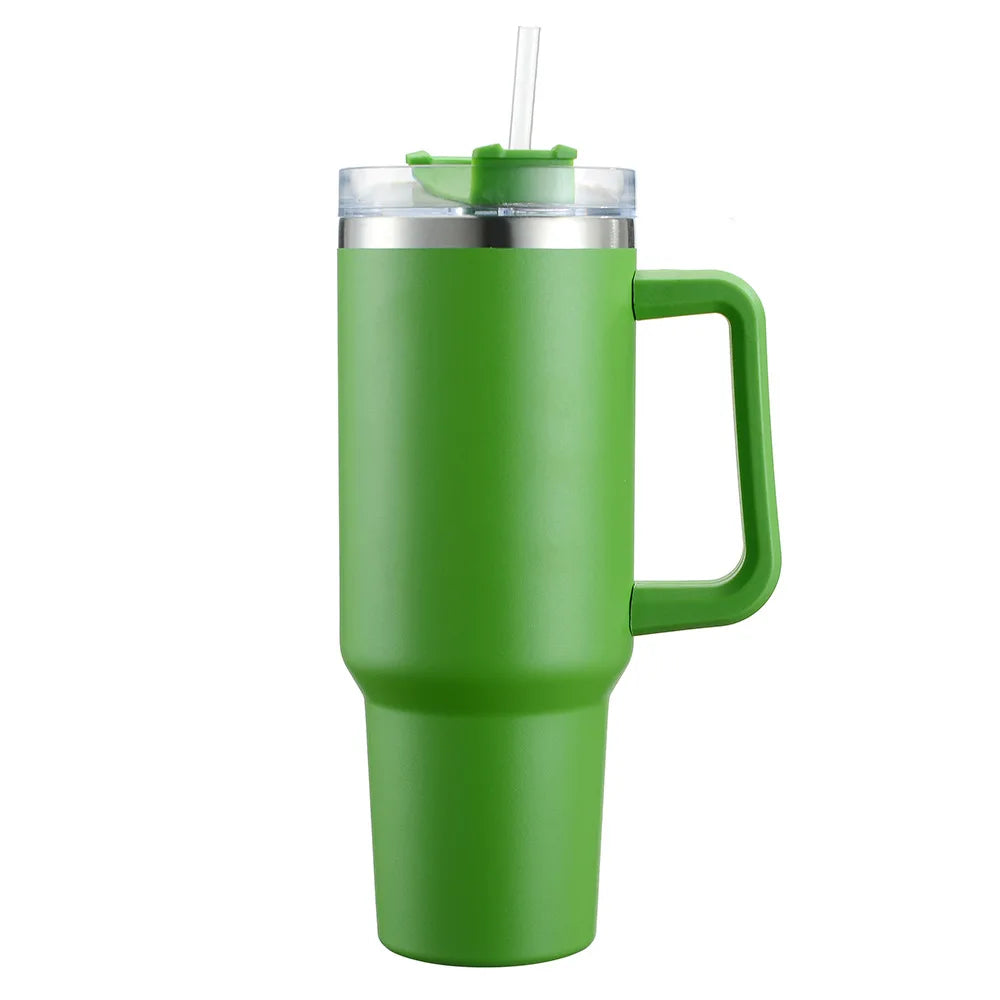 Cafe Insulated Tumbler Straw Stainless Steel Coffee Termos Cup In-Car Vacuum Flasks Portable Water Bottle 40oz Mug With Handle - Gabriel