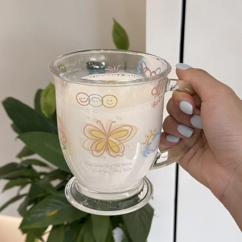 400ML Juice Cup Glass Mugs Cartoon Butterfly  Cute Kawaii Juice Mugs Cold Drink Cup Coffee Milk Mug - Gabriel