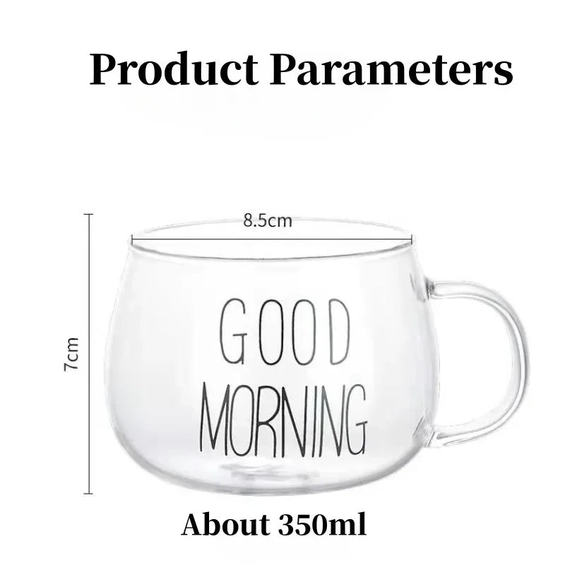 350ml Letter Printed Transparent Creative Glass Coffee Tea Mug Drinks Dessert Breakfast Milk Cup Glass Mugs Handle Drinkware Mug - Gabriel