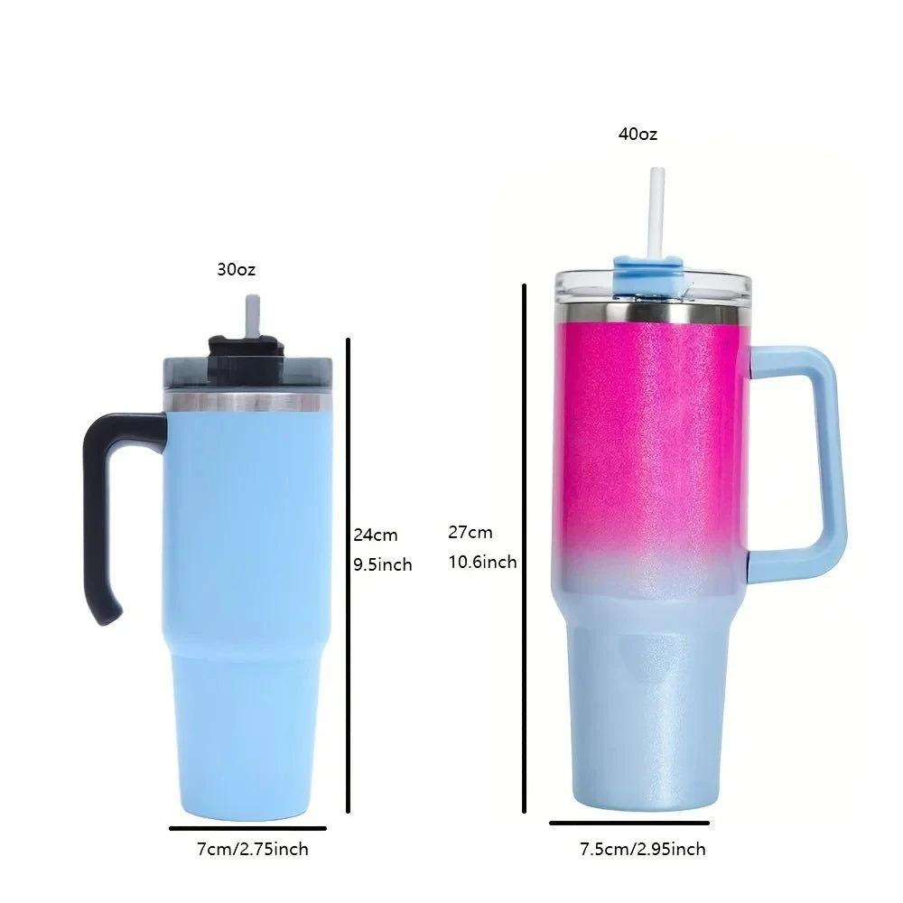 1pcs smooth flat glass with lid and straw, 30-ounce /40-ounce stainless steel kettle with handle, portable water cup.