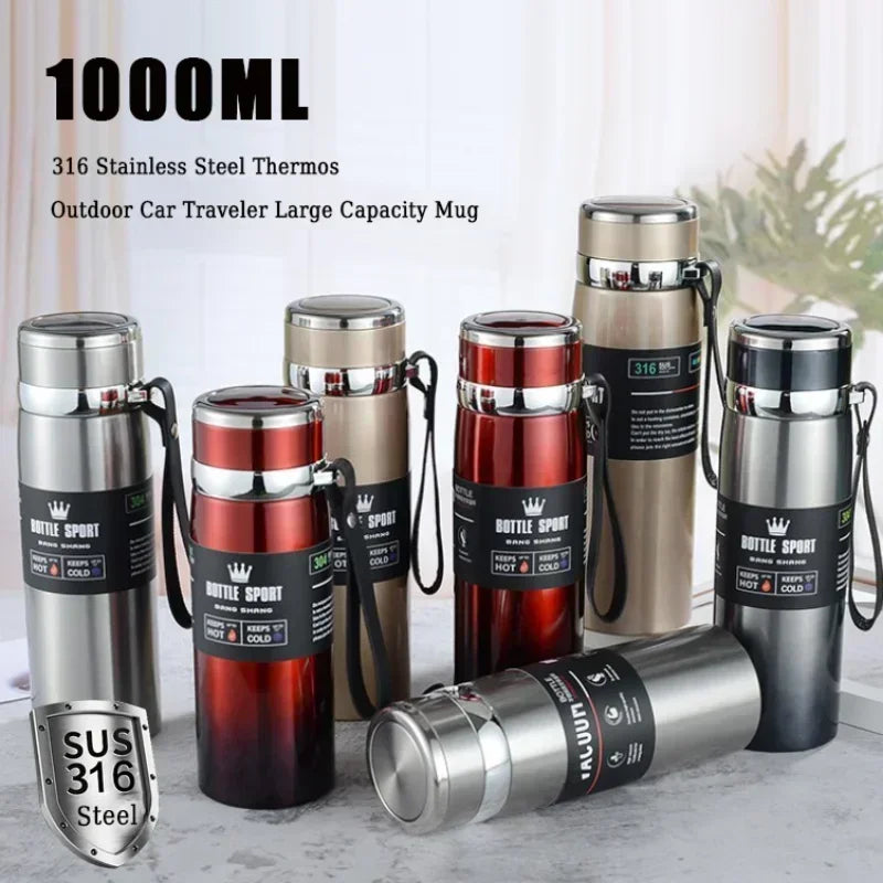 New 1000ml Thermal Water Bottle Thermos Vacuum Flask Double Stainless Steel Coffee Tea Insulated Cup Leakage-proof for Office