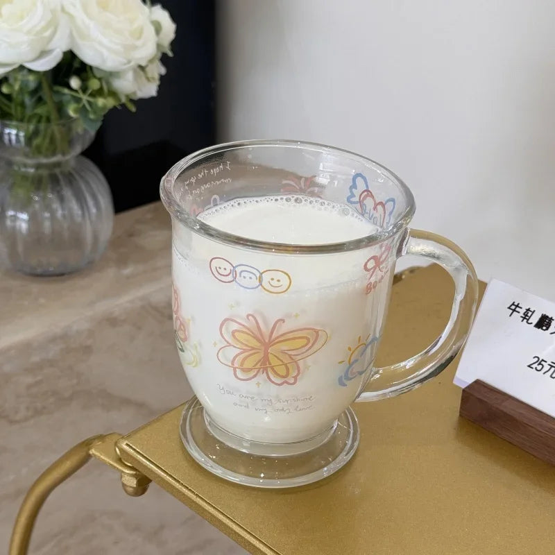 400ML Juice Cup Glass Mugs Cartoon Butterfly  Cute Kawaii Juice Mugs Cold Drink Cup Coffee Milk Mug - Gabriel