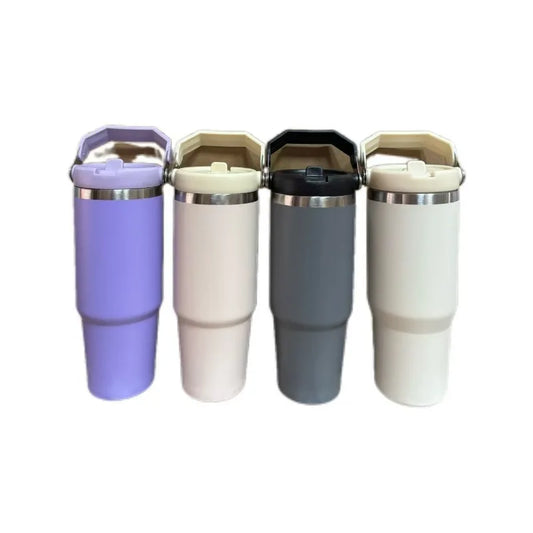 Tasse de Voyage Isotherme Inox 30 oz - Couvercle Anti-Fuite et Paille Réutilisable