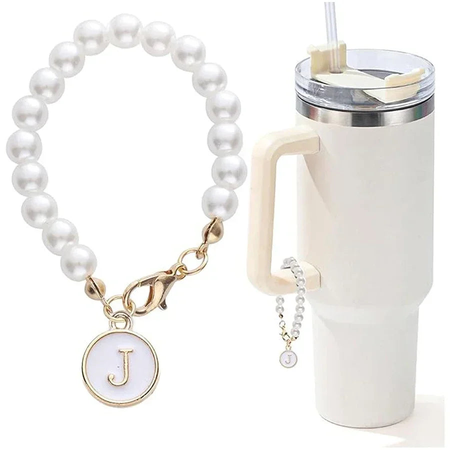 Letter Charm for Stanley Cup Pearl Chain Accessories for Handle Water Bottle Tumbler Personalized Initial Name ID Decorations