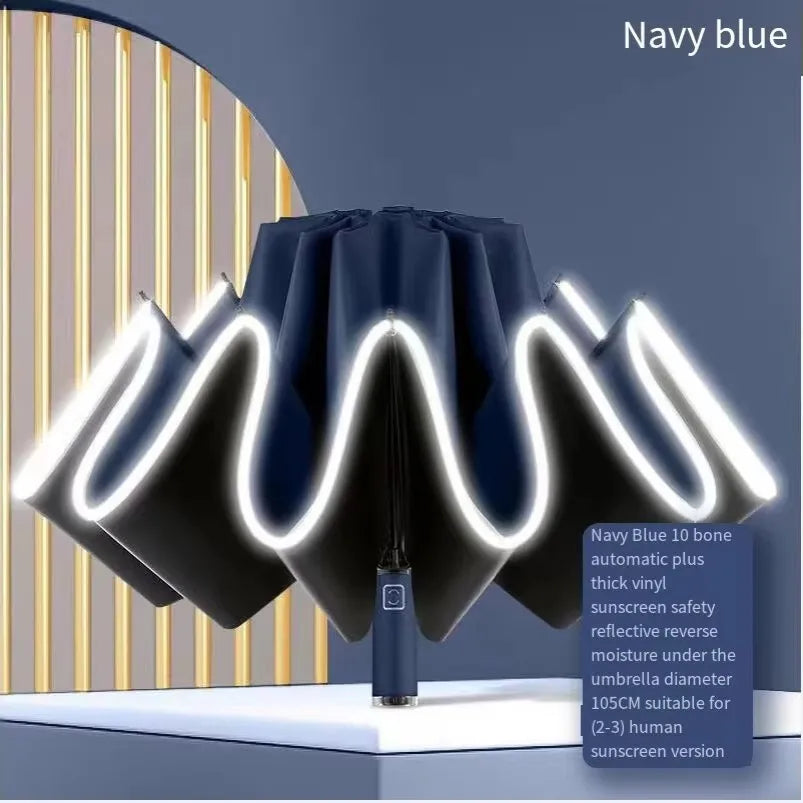 Großer Regenschirm, winddicht, stark, mit reflektierenden Streifen, automatischer Rückwärtsfaltschirm, UV-Isolierung, tragbarer Sonnenschirm