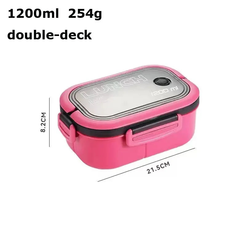 Portable Sealed Lunch Box 2 Layer Mesh Kids Leak Proof Bento Snack Box with Cutlery Microwave Safe Food Storage Container