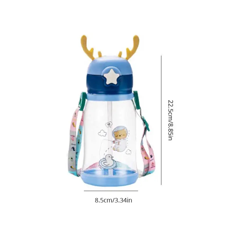 1pc 600ml Kids Water Sippy Cup Antler Creative Cartoon Baby Cups with Straws Leakproof Water Bottles Outdoor Childrens Cup - Gabriel