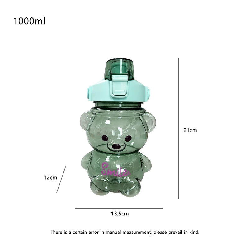 Bear Mug High-color Value Large-capacity Pop-up Lid Portable Handheld With Strap Straw Sports, Travel Mug 1000ml