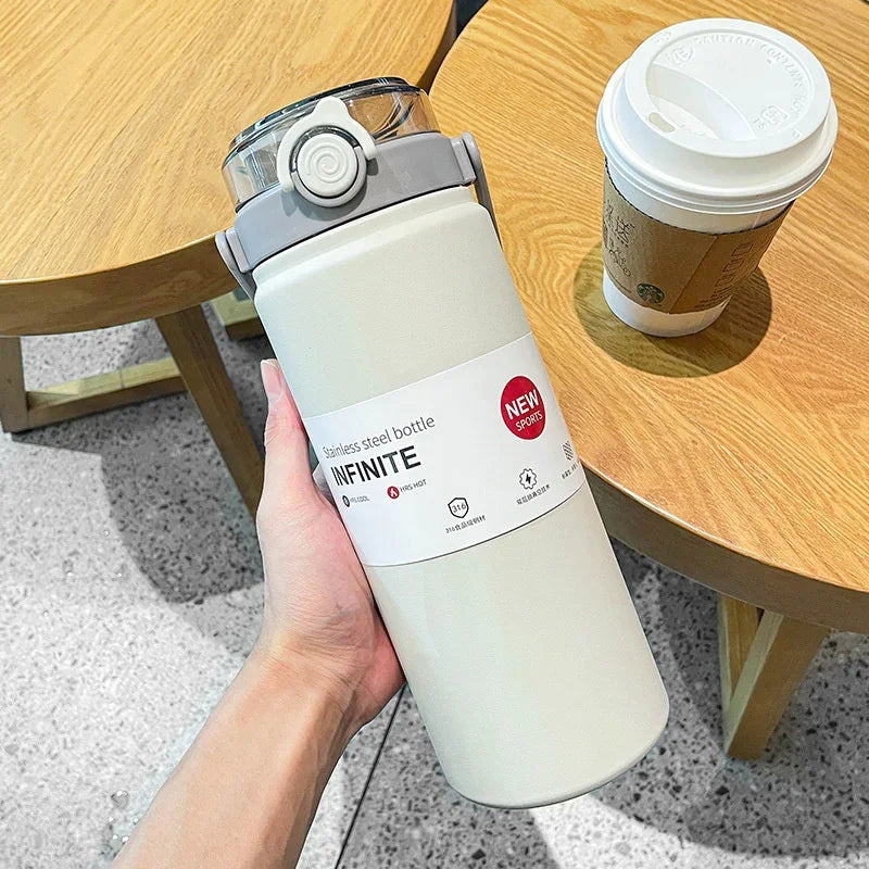 1L/1.2L Thermo Bottle Stainless Steel Large Capacity Vacuum Flask With Straw Tumbler Cold Hot Drinks Thermos Cup Gym Drinkware