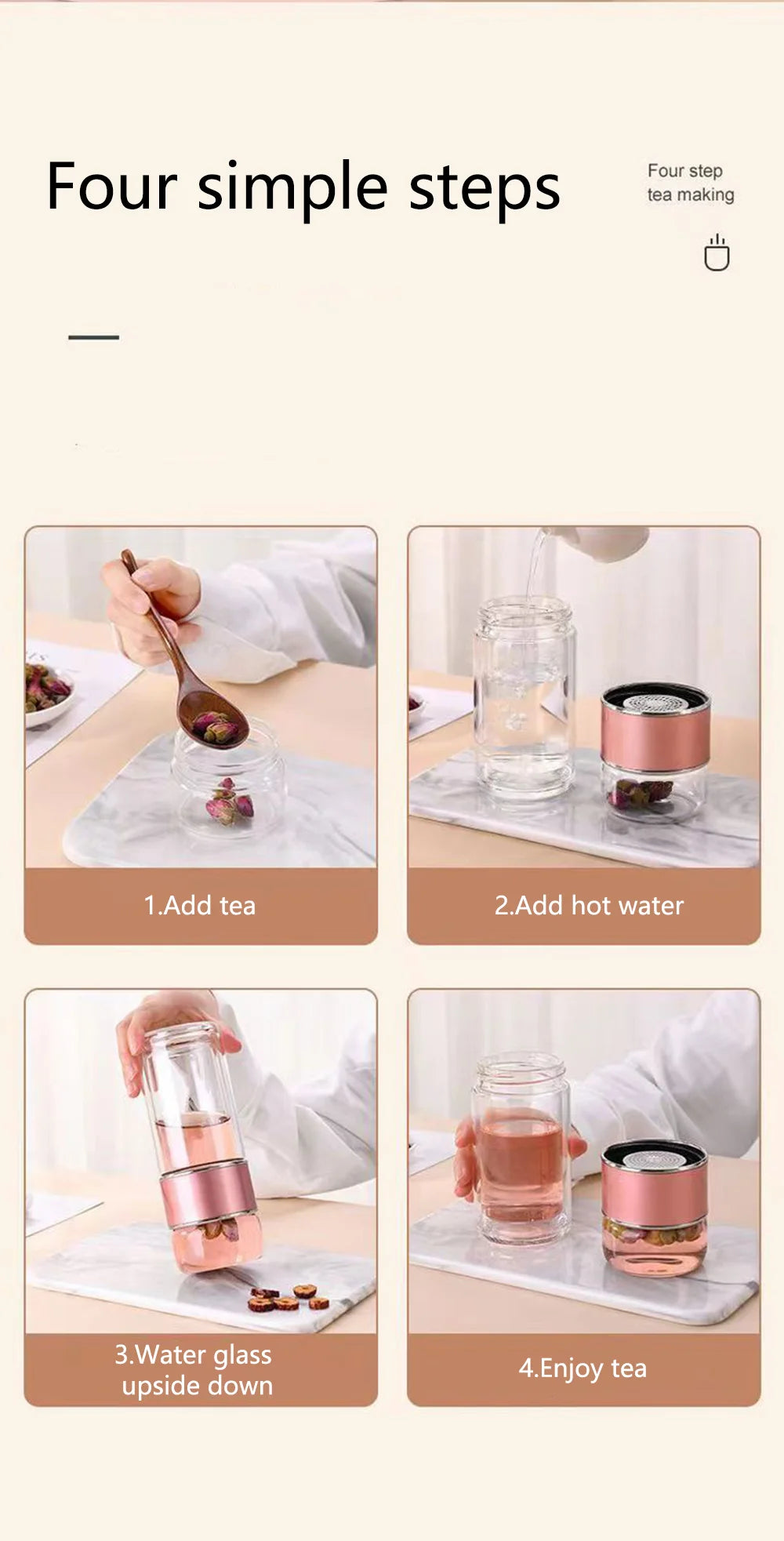 350ML/500ML Tea Water Separation Cup Double Wall Tea Infuser Bottle Heat Resistant Water Cup Filter Bottle Home Office Drinkware