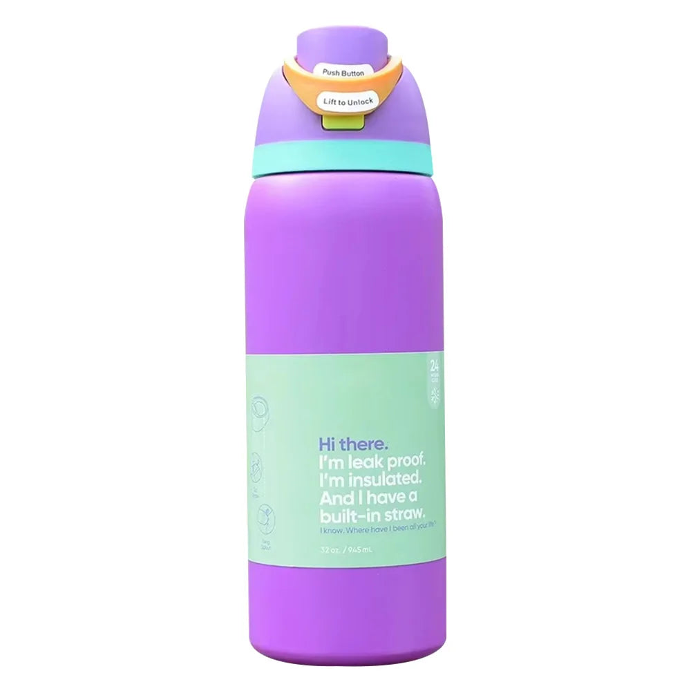 32OZ Vacuum Insulated Water Bottle with Straw Stainless Steel Water Bottle for Outdoor Sports Camping Hiking Thermal Cup