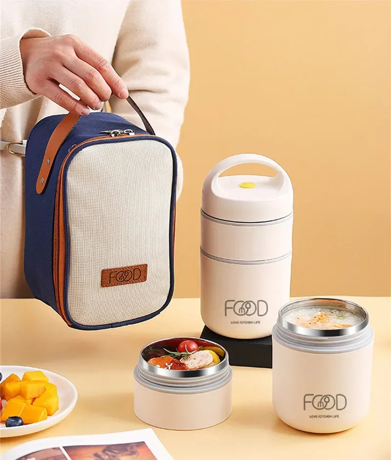 Portable Thermal Insulation Lunch Box Bento Box Adult Lunch Box Set Stainless Steel Vacuum Thermal Lunch Box For Children