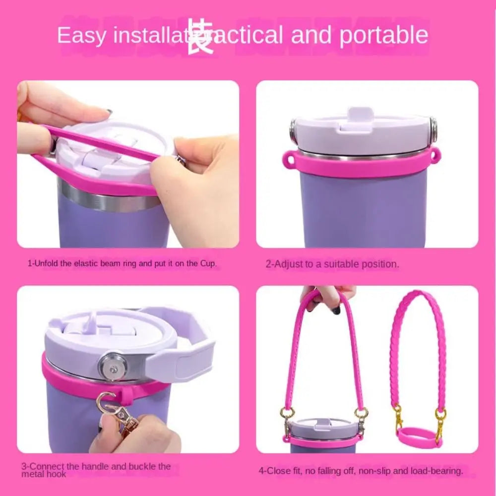 Portable Silicone Drawstring Ring Bottle Sleeve Water Cup Handle Strap Silicone Ring Strap DIY Water Cup Handle Ring for Cup