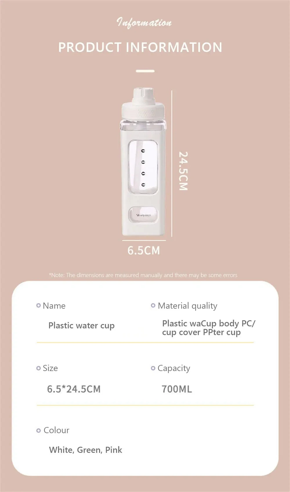 High Quality Water Bottle with Straw 3D Cute Bear Sticker Bpa Free Plastic Square Sippy Cup Portable Drinkware 700ml