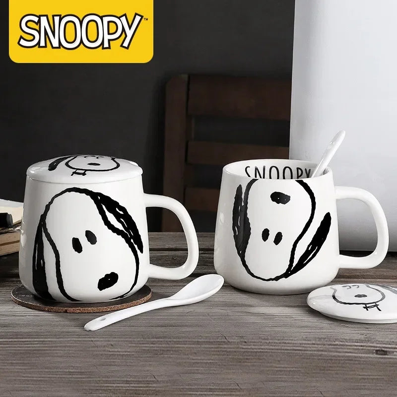 Snoopy Ceramic Mug for Men and Women Creativity with Cover Spoon Cute Coffee Mugs and Cups Kawaii Gifts for Girls Eco Friendly - Gabriel