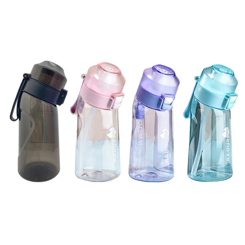 LUSQI 500ML Air Flavored Water Bottle With 9 Flavor Rings Sports Fashion Straw For Outdoor Sports Activities