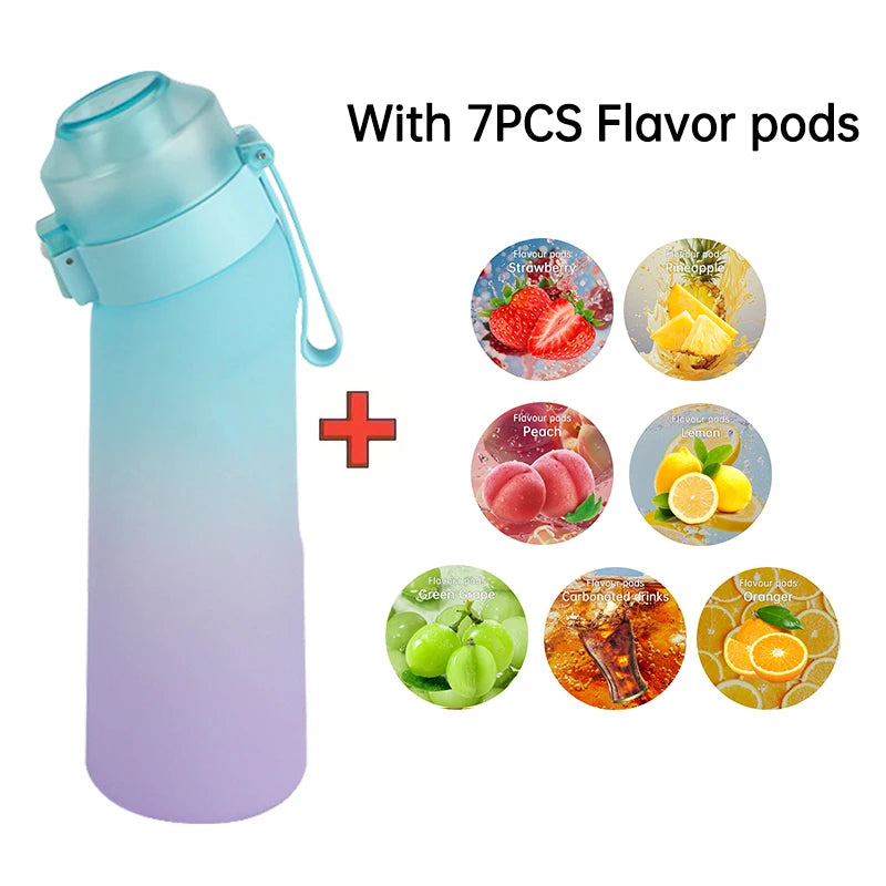 LUSQI Air Flavored Water Bottle With 7 Flavor Ring Sports Fashion Straw Tritan Plastic Cup Suitable for Outdoor Sports Fitness