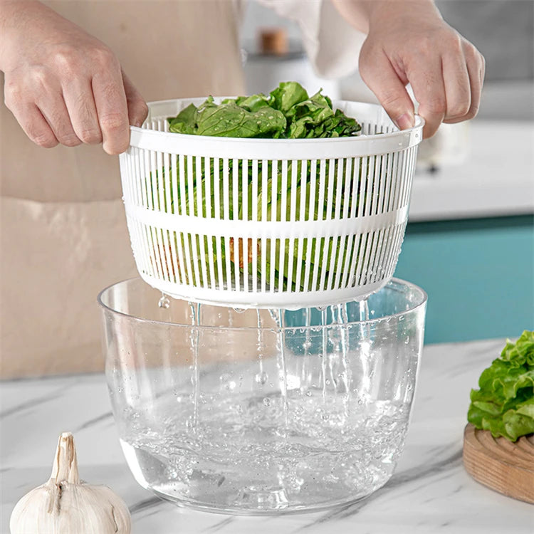 LMETJMA 3L Salatschleuder Große Salatschleuder Mit Deckel Einhand-Easy-Press-Salatschleuder Waschmaschine Trockner Abtropffläche Mixer JT249