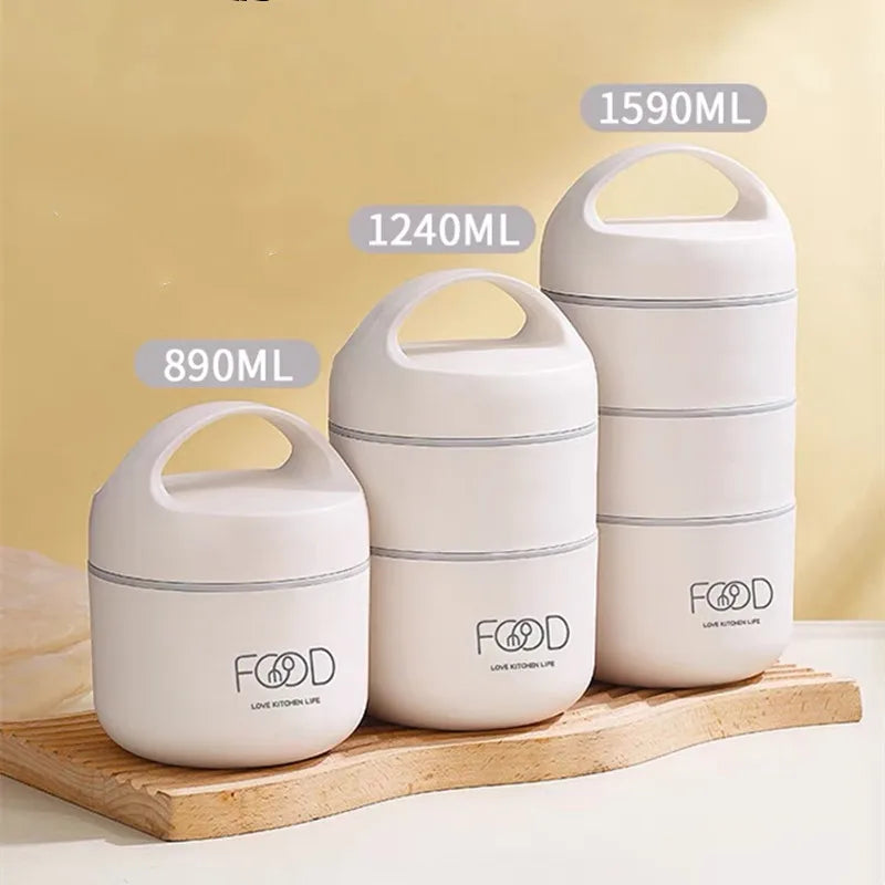 1590ml Large Capacity Stainless Steel 304 Lunch Box Leak-Proof Multilayer Thermal Bento Box Adult Student Soup Food Container