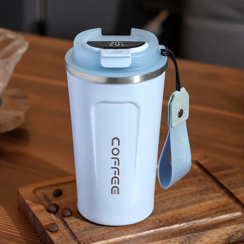 Smart Coffee Tumbler 510ml Stainless Steel Thermos Cup with Portable Rope Intelligent Temperature Display Travel Mug