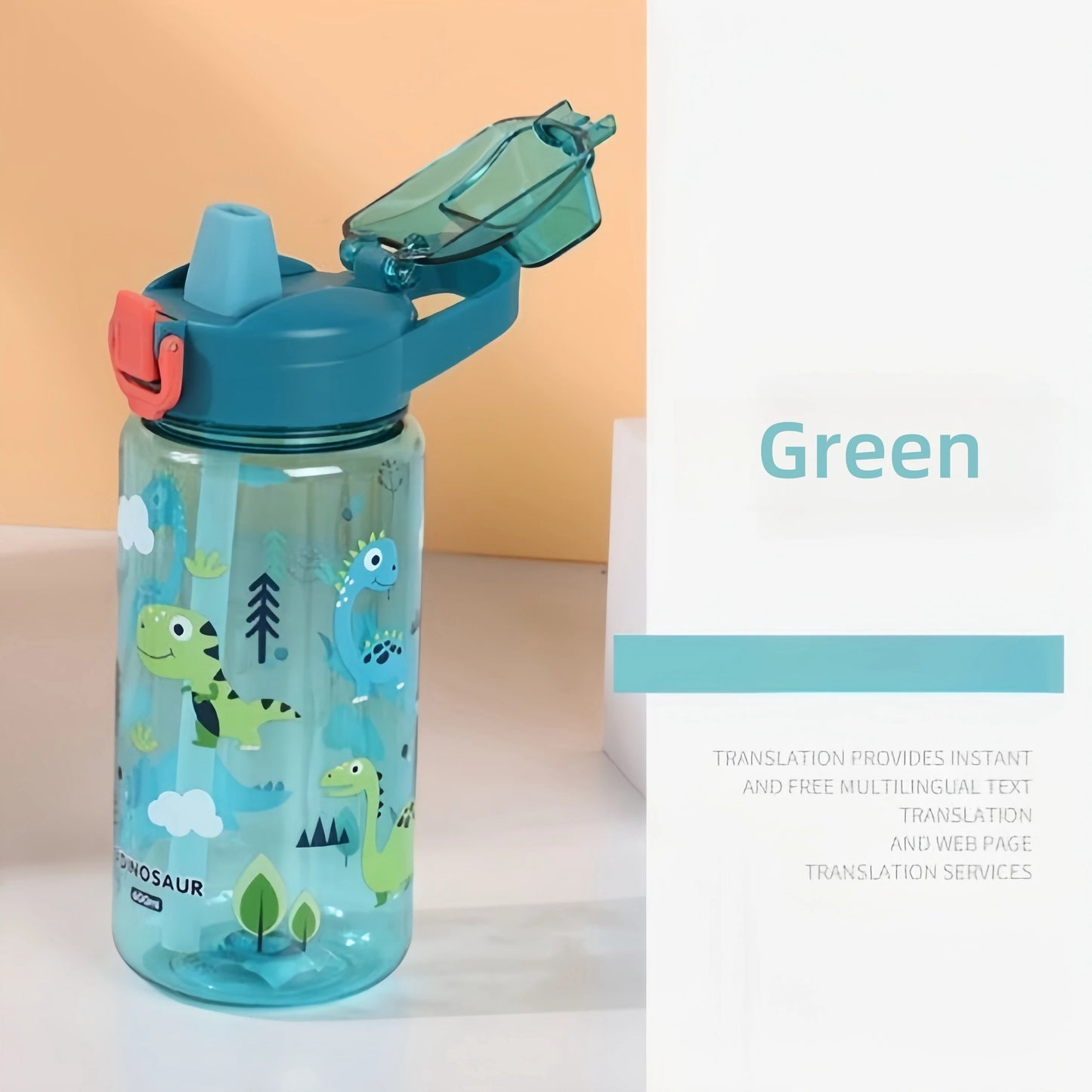 600ml Kids Cartoon Animal Water Bottle Portable Safety Lock Cute Straw Cup Leak-proof Drinking Jug For Outdoor Camping Travel