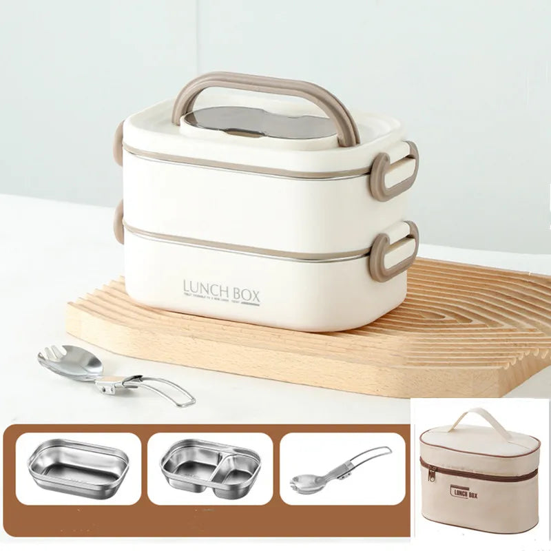 1500ml Double Layers Stainless Steel 304 Thermal Lunch Box With Insulation Bag Leak-Proof Bento Box Adult Student Food Container