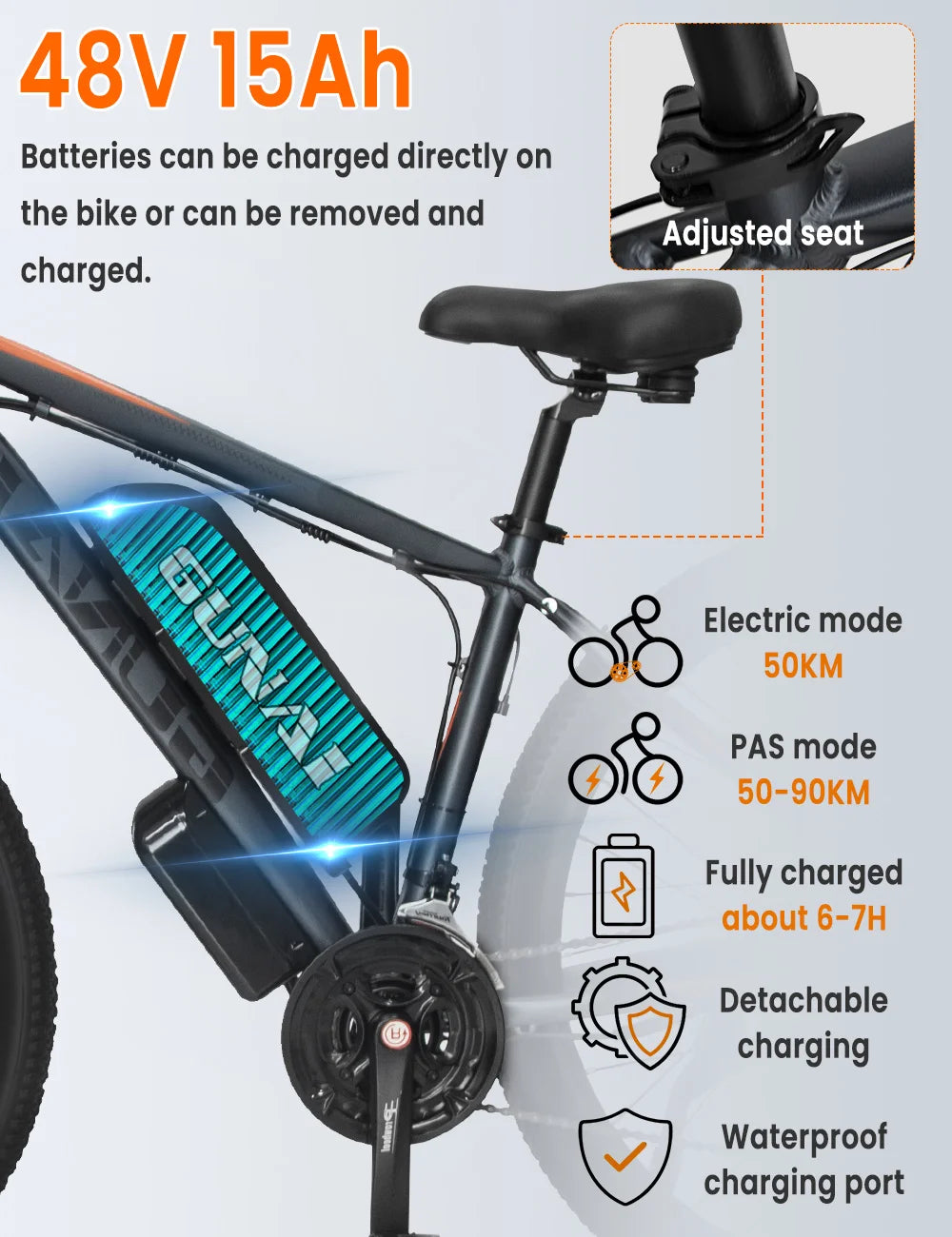 GUNAI GN29 Electric Bike 48V 750W Powerful Motor 29*2.1inch Tire Ebike for Adult 15Ah Battery 90km Max Range 50km/h Max Speed