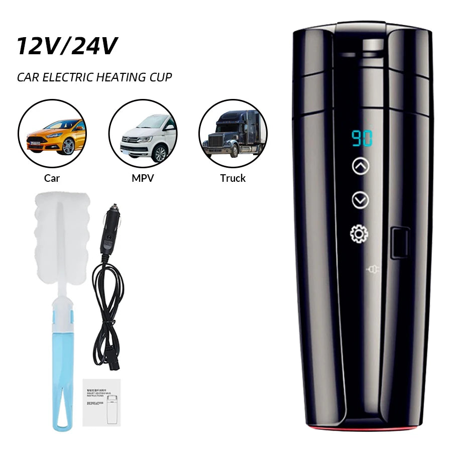 E-ACE 12 V tragbarer Auto-Heizbecher, 400 ml, Edelstahl, Touchscreen, Digitalanzeige, Wasserwärmer, Flasche, Thermoskanne, Auto-Wasserkocher