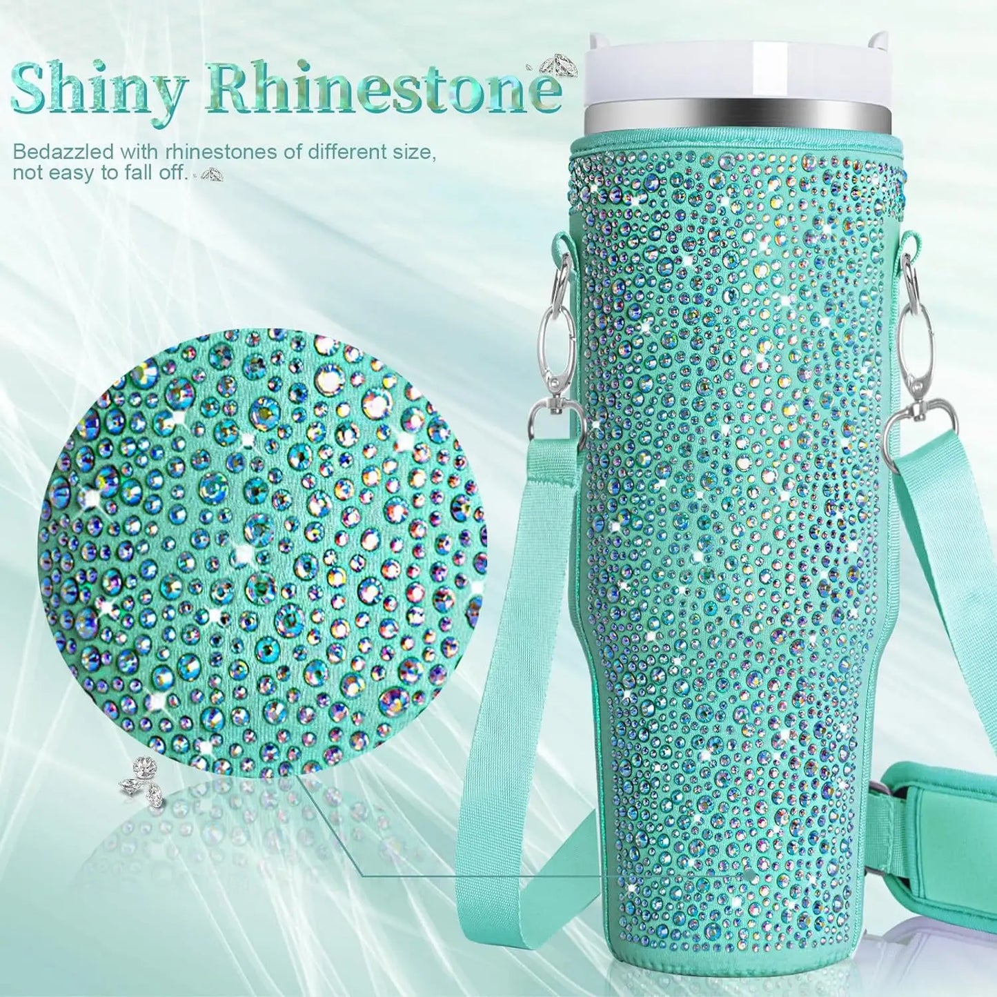 6 colors shiny rhinestone Lanyard cup protection case bag vacuum bottle compatible for Stanley 40oz accessories vehicle