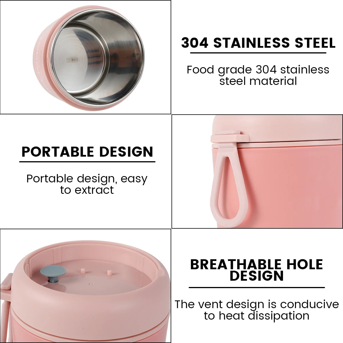 Vacuum Insulated Food Container Stainless Steel Thermal Wide Mouth Food Jar Portable Lunch Thermoses Foldable Spoon Lunchbox