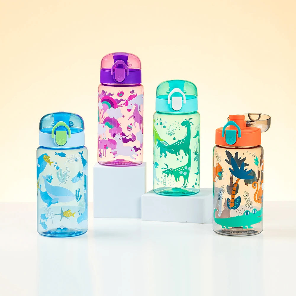 18.6oz Cute Cartoon Leakproof Water Bottle Transparent Sports Water Cup With Rope For Outdoor Travel Durable Kid Drinking Bottle