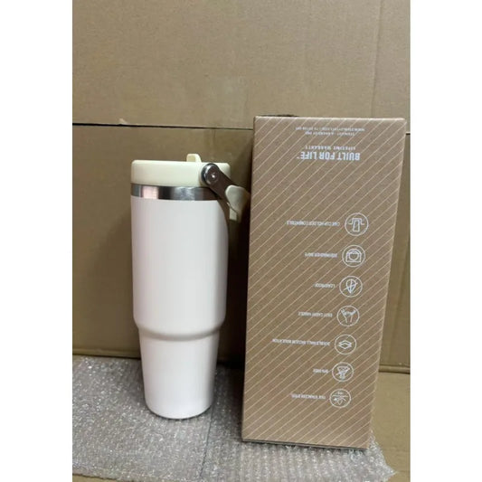 Tasse de Voyage Isotherme Inox 30 oz - Couvercle Anti-Fuite et Paille Réutilisable