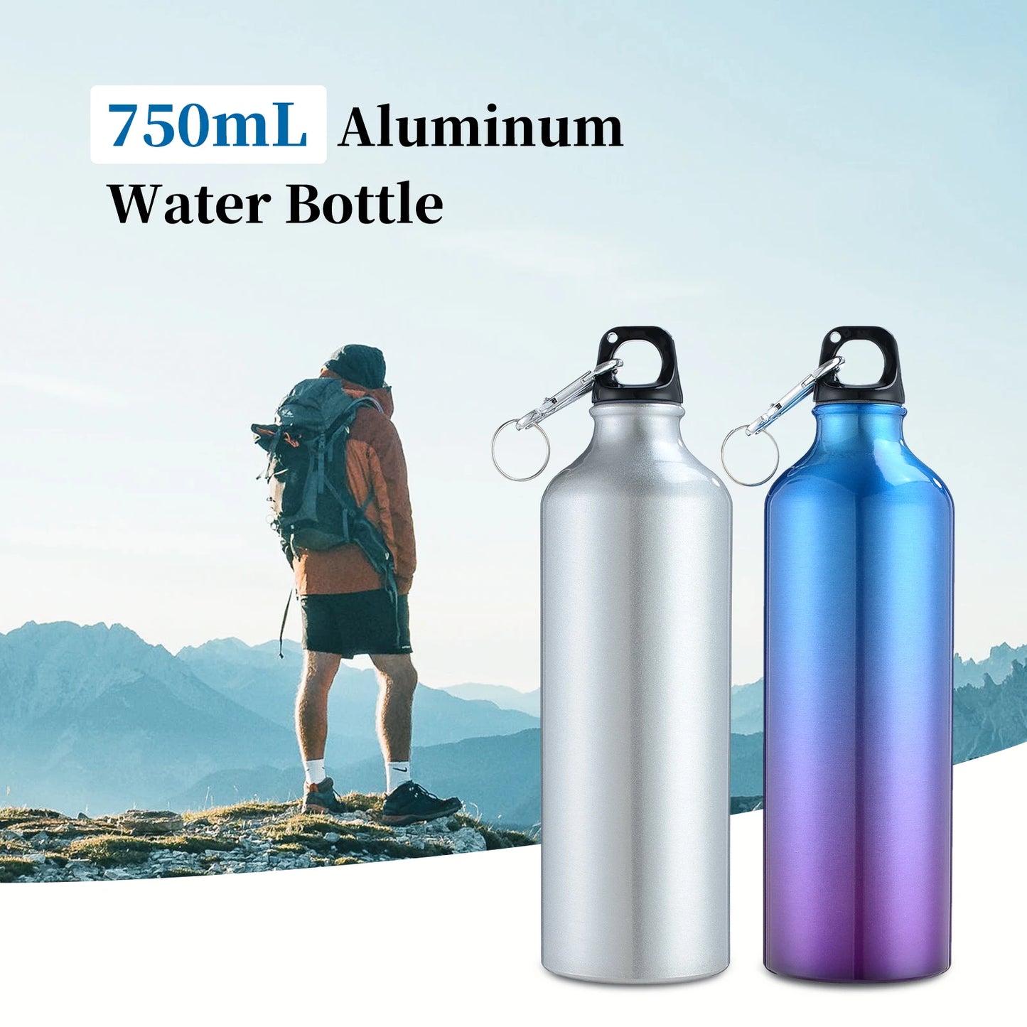 750mL Aluminum Outdoor Bike Sports Water Bottle Drinking Kettle Drinking Cup Leakproof Water Jug for Travel Running Camping