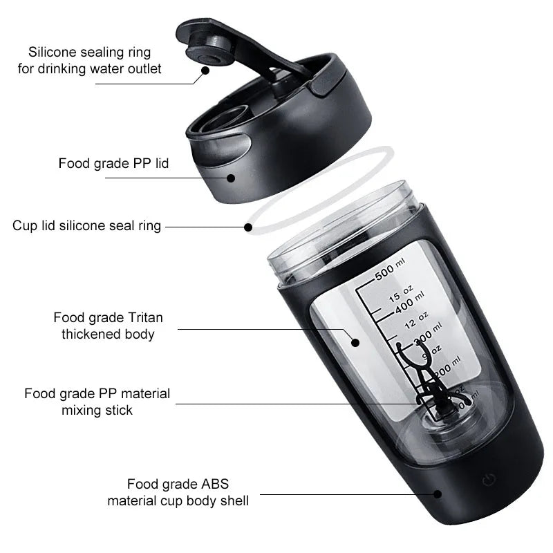 USB Electric Protein Shaker Bottle Portable 1200mAh Rechargeable Blender Cup Multipurpose 650ml Mixing Cups for Fitness Workout