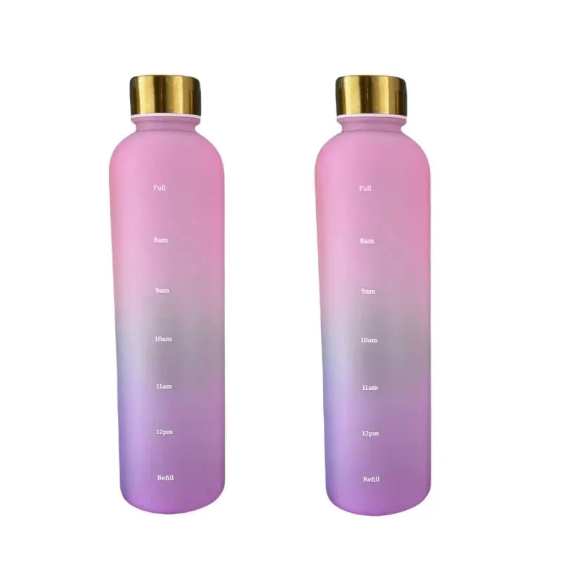 1L Bottle With Time Marker 32 OZ Motivational Reusable Fitness Sports Outdoors Travel Leakproof BPA Free Frosted Plastic