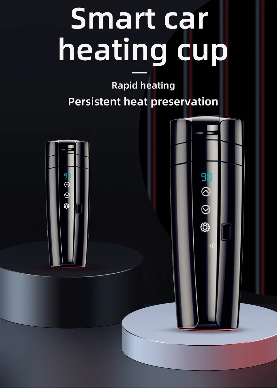 E-ACE 12V Portable Car Heating Cup 400ml Stainless Steel Touch screen Digital Display Water Warmer Bottle Thermos cup Car Kettle