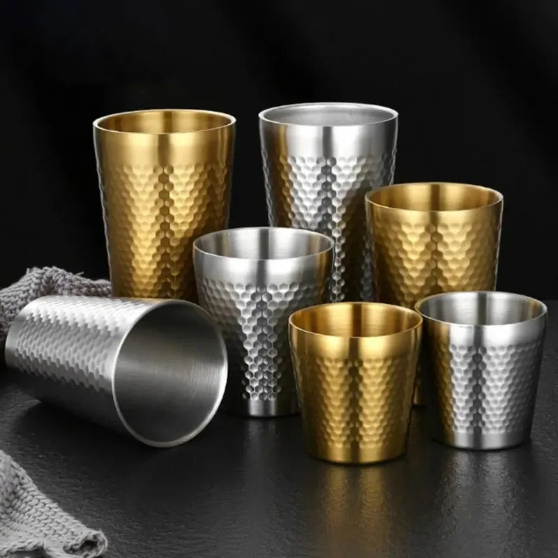 Hammered Texture Double-Wall Beer Cups Stainless Steel Anti-scalding Cold Water Drinks Cup Keep Cold Anti-fall Milk Mugs - Gabriel